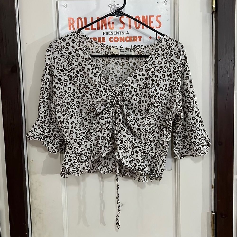 Tree of life tie front blouse